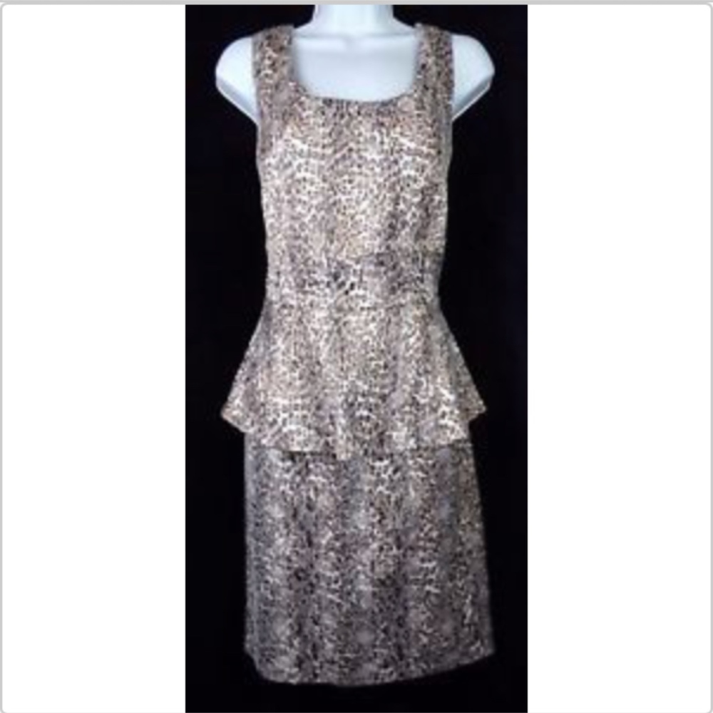 ALBERTO MAKALI 8 Gold Black Animal Peplum Sleevele